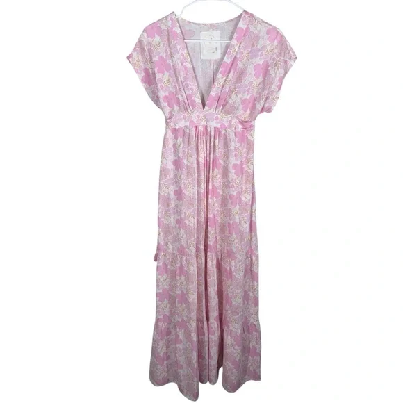 LEALLO Janis Pink Floral Cotton Gauze Maxi Cottagecore‎ Boho Resort small - Picture 2 of 14